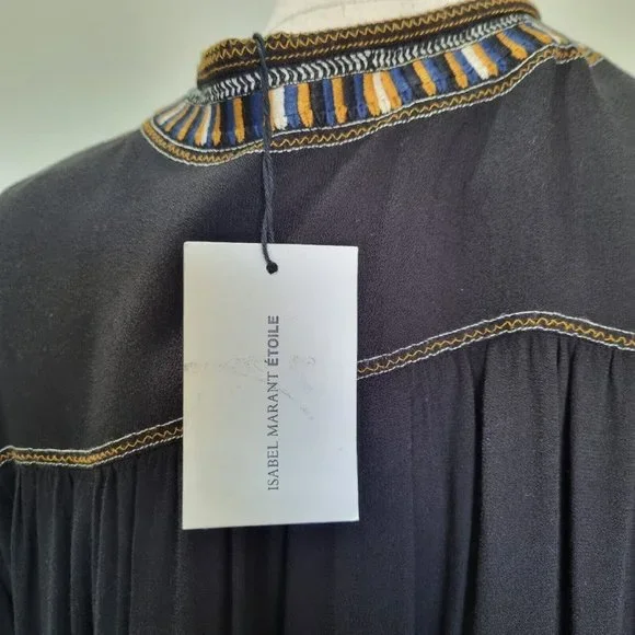Isabel Marant Etoile Cabella Black Embroidered Peasant Blouse Size 36 - Picture 10 of 10